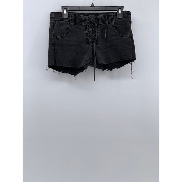 BDG URBAN OUTFITTERS Women's Washed Black Denim Cut-Off Lace-Up Shorts SZ 36 - Picture 1 of 10